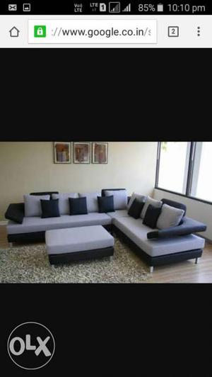 Black And Gray Sectional Couch With Ottoman