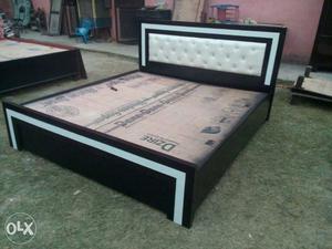 Black And White Wooden Frame Bed