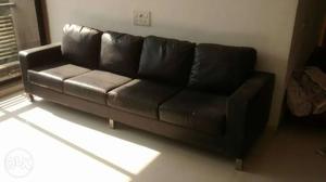 Black Leather 4-seat Couch