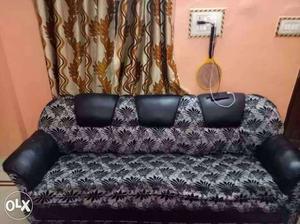 Black Leather Frame Gray And Black Floral Couch