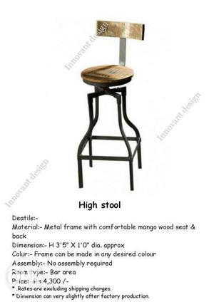 Black Metal Base Top Brown Wooden Stool Chair