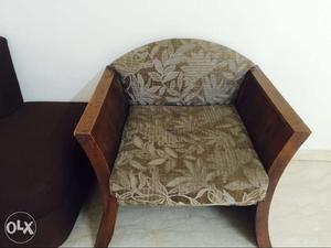 Brown And Beige Floral Padded Armchair