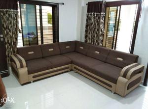 Brown And Beige Suede Sectional Sofa