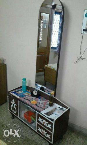 Brown And White Wooden Vanity Mirror
