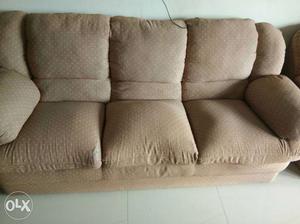 Brown Fabric 3 Cushion Sofa