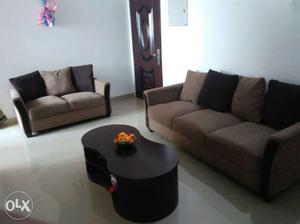 Brown Padded 3 Seat Sofa Loveseat And Coffee Table