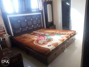 Brown White And Green Floral King Size Mattress And Bed