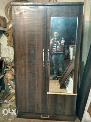 Brown Wooden 2 Door Closet With Mirror