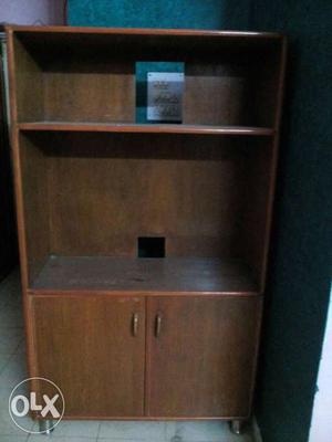 Brown Wooden 2 Tier Shelf With Cabinet