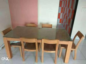 Brown Wooden 7 Piece Dining Table