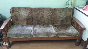Brown Wooden Framed Cushion Couch