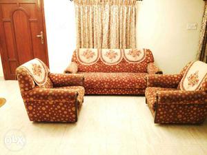 Brown and Cream Circle Pattern Couch Set