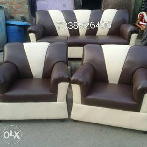Brown and cream rexine sofa set 