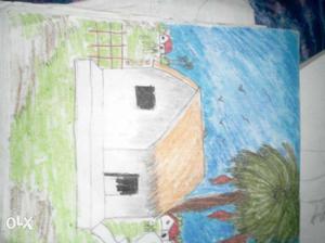House With Coconut Tree Artwork
