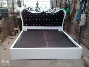 New White Colour Double Bed Wooden With Cushion Back