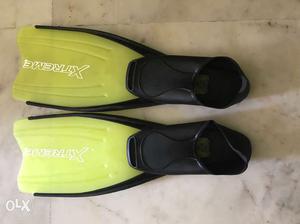 Pair Of Green And Black Snorkling Flippers