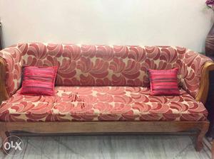 Pink And Brown Fabric Sofa