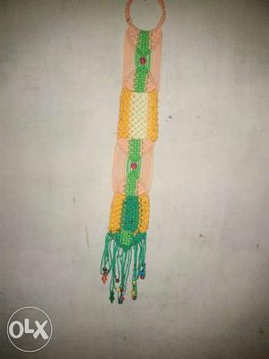 Pink Green And Yellow Knitted Hanging Ornament