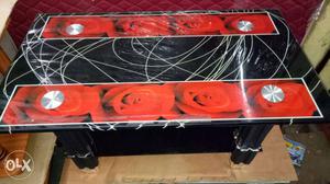 Red And Black Wooden Floral Rectangular Table