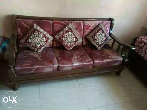 Red And Brown Three Seat Couch