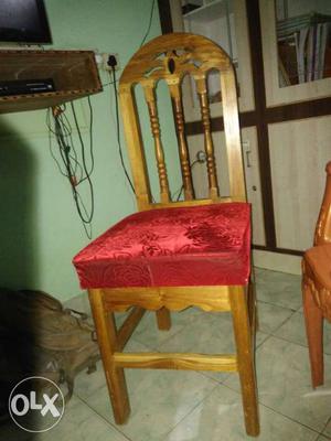 Red Velvet Floral Brown Wooden Frame Chair