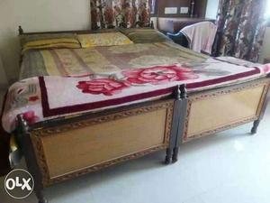 Teak wood double Cot Bed with cotton mattresses