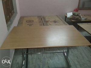 UNUSED Stainless Steel Brown Wooden Table WITH BILL