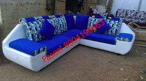 V55 corner sofa set in fabric and leather with three