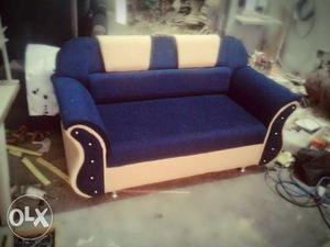 White And Blue Suede Couch