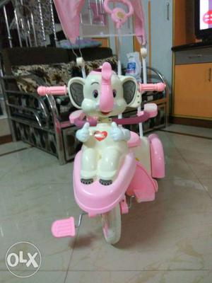 White And Pink Elephant Embedded Ride On Trike