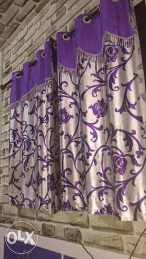 White And Purple Print Curtain