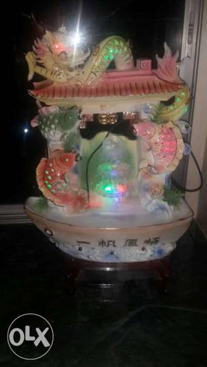 White Pink And Blue Fish And Dragon Themed Table Lamp