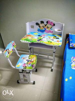 White Purple And Blue Mickey Mouse Desk With Chair