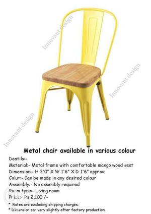 Yellow Metal Frame Brown Wooden Chair