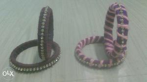 1 Pair Of Brown Bracelet And 1 Pair Of Purple\pink Bracket