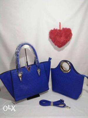 2 Blue Tote Bags And Strap