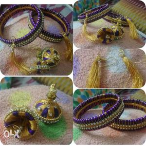 2 Purple And Yellow Bracelet And Jumhkas