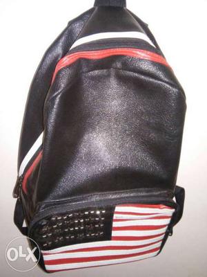 Black And White Leather Backpack