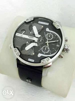 Black Leather Chronograph Watch