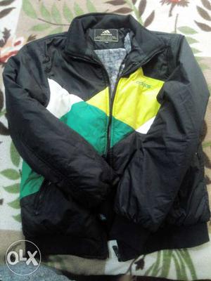 Black Yellow Green And White Adidas Windbreaker Zip Jacket