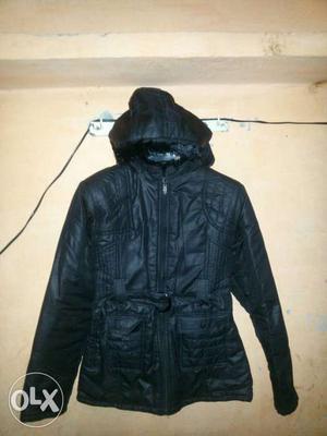 Black Zip Up Leather Hoodie Jacket
