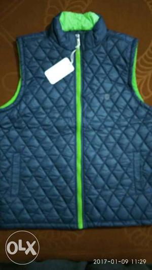 Blue And Green Leather Zip Vest