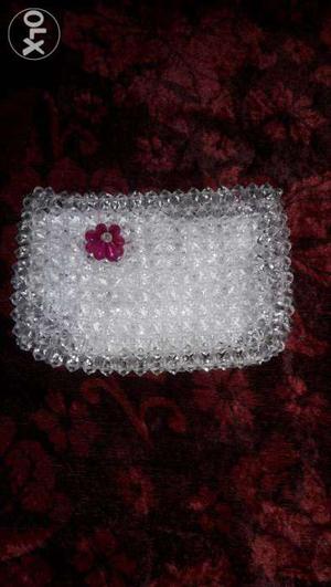 Fully handmade wallet made crystal pearls inside