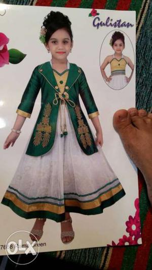 Girl's Green And White Dress Set