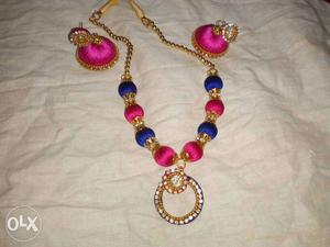 Gold And Pink Necklace And Earrings