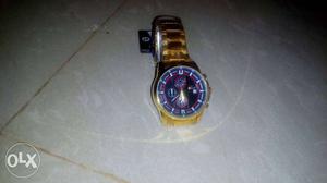 Gold Links Bracelet Round Chronograph Watch