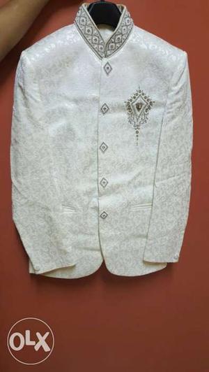 Men's Traditional Suit Jacket White Silver