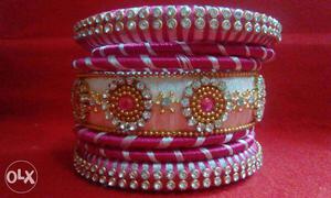 Party wear bangles using white and pink silk