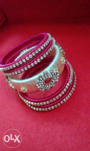Pink And Silver Beaded Bracelet