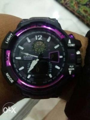 Purple Bezel Black Casio Chronograph Watch